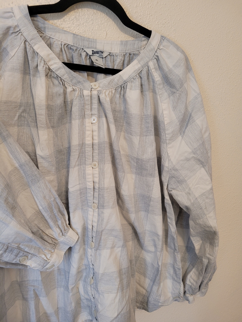 Duluth Trading Co Printmaker Lightweight Plaid Blouse Organic Cotton XL - Picture 5 of 6
